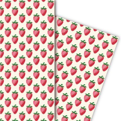 Leckeres Sommer Geschenkpapier mit Erdbeeren auf gelb - G5165, 32 x 48cm