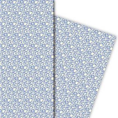 Gemustertes Vintage Geschenkpapier für liebevolle Geschenke auf blau - G5171, 32 x 48