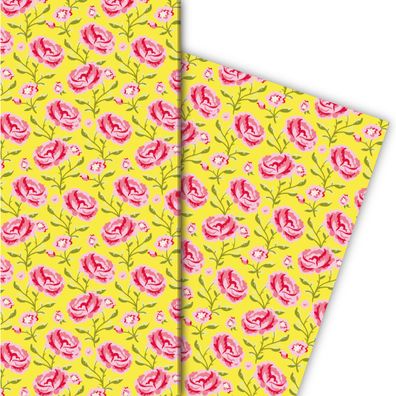 Klassisches shabby chic Geschenkpapier mit Rosen auf gelb - G5177, 32 x 48cm