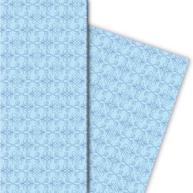 Florales, grafisches Geschenkpapier für tolle Geschenke auf hellblau - G5194, 32 x 48