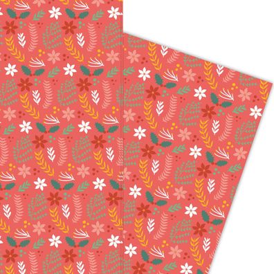 florales Weihnachts Geschenkpapier für tolle Geschenke auf rot - G5963, 32 x 48cm