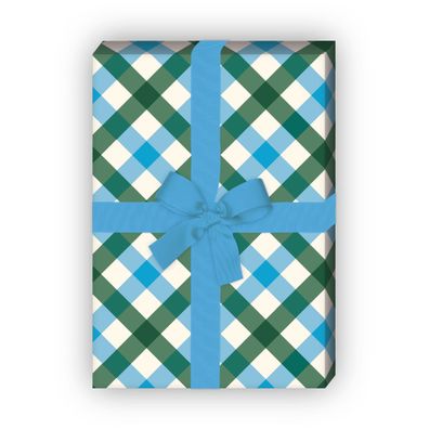 Hübsches Tischdecken Karo Geschenkpapier in hellblau grün - G6243, 32 x 48cm