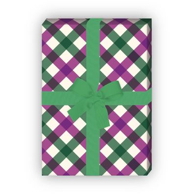 Hübsches Tischdecken Karo Geschenkpapier in lila grün - G6244, 32 x 48cm