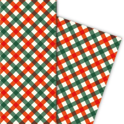 Hübsches Tischdecken Karo Geschenkpapier in rot grün - G6245, 32 x 48cm