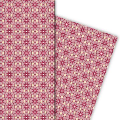 Grafisches Geschenkpapier mit Blüten Muster in rot - G6290, 32 x 48cm