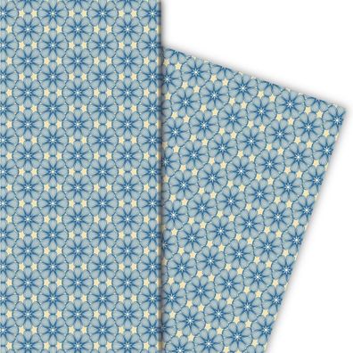 Grafisches Geschenkpapier mit Blüten Muster in blau - G6291, 32 x 48cm