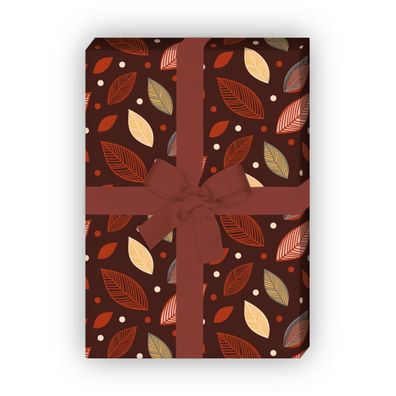 Herbstliches Geschenkpapier mit Blätter Laub Muster in orange - G6293, 32 x 48cm
