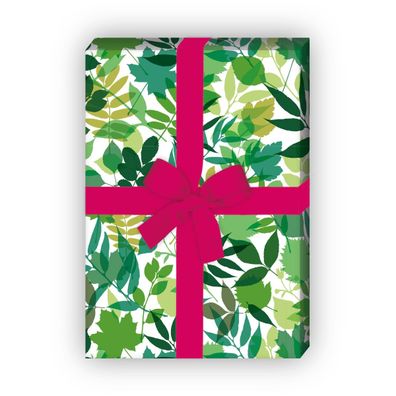 Frisches Geschenkpapier mit Laub Muster in grün - G6298, 32 x 48cm