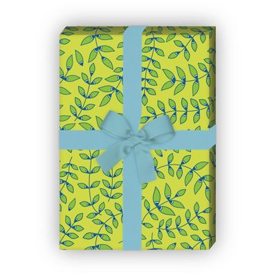 Elegantes Geschenkpapier mit zartem Laub Muster in grün - G6301, 32 x 48cm