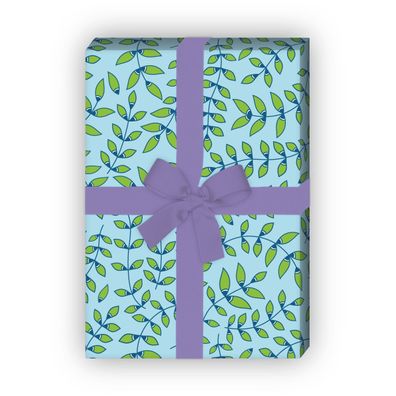Elegantes Geschenkpapier mit zartem Laub Muster in hellblau - G6302, 32 x 48cm