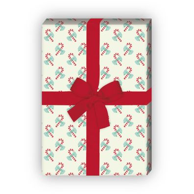 Klassisches Weihnachts Geschenkpapier mit Zuckerstangen in creme - G6331, 32 x 48cm