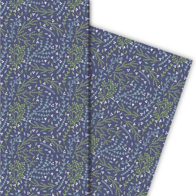 Florales Geschenkpapier mit zartem Muster in blau - G6336, 32 x 48cm