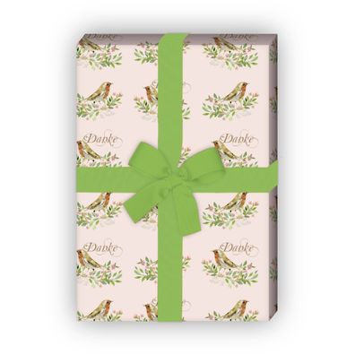 Klassisches Dankes Geschenkpapier mit Vögelchen in rosa - G6344, 32 x 48cm