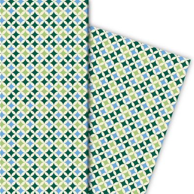 Grafisches Geschenkpapier mit Retro Muster in grün blau - G6357, 32 x 48cm
