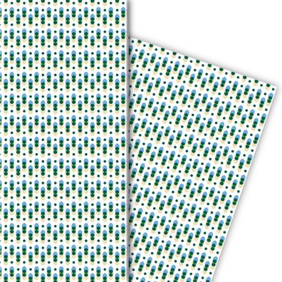 Grafisches Geschenkpapier mit Retro Punkt Muster in grün blau - G6361, 32 x 48cm