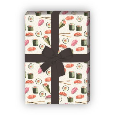 Leckeres Geschenkpapier mit Sushi in grün - G6382, 32 x 48cm
