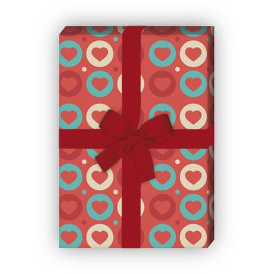 Herz Geschenkpapier mit Retro Herz Muster in rot - G6394, 32 x 48cm