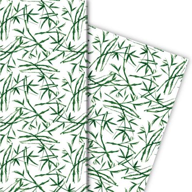 Hand gemaltes Geschenkpapier mit Bambus Muster in grün - G6403, 32 x 48cm
