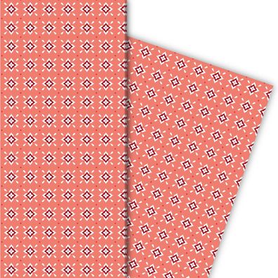 Grafisches Geschenkpapier mit kleinem Rauten Muster in rot - G6409, 32 x 48cm