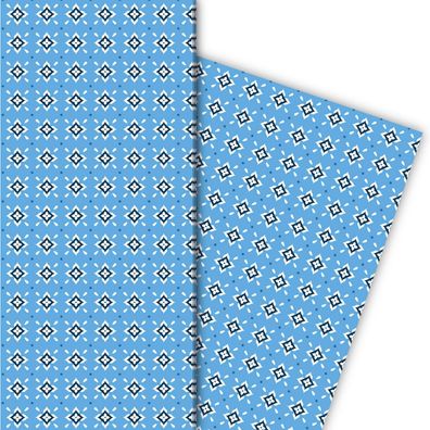 Grafisches Geschenkpapier mit kleinem Rauten Muster in hellblau - G6411, 32 x 48cm