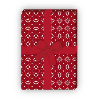 Grafisches Geschenkpapier mit kleinem Blumen Muster in rot - G6412, 32 x 48cm