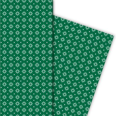Grafisches Geschenkpapier mit kleinem Blumen Muster in grün - G6413, 32 x 48cm