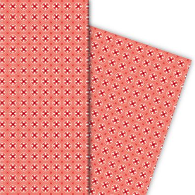 Grafisches Geschenkpapier mit kleinem Sternen Muster in rot - G6415, 32 x 48cm