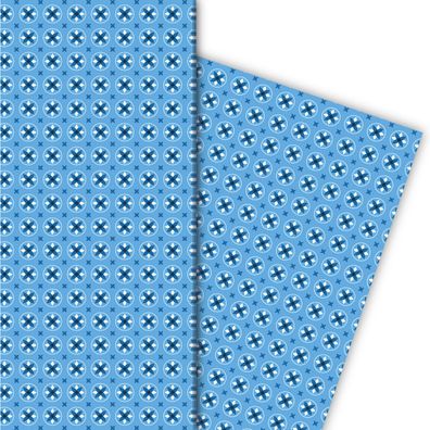 Grafisches Geschenkpapier mit kleinem Sternen Muster in blau - G6417, 32 x 48cm