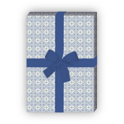 Klassisches indigo Geschenkpapier im Kachel Muster, blau - kleines Muster - G7192, 32