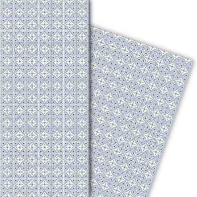 Klassisches indigo Geschenkpapier im Kachel Muster, blau - großes Muster - G7193, 32