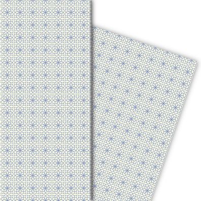 Klassisches indigo Muster Geschenkpapier mit Blüten in blau - großes Muster - G7195,