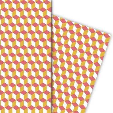 Grafisches Designer Geschenkpapier im Escher Stil in rosa gelb/ beige - G7204, 32 x 4