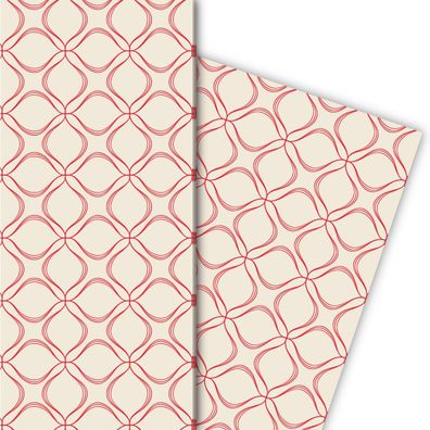 Klassisches Designer Geschenkpapier mit grafischem Blüten in rot - G7208, 32 x 48cm