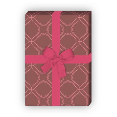 Klassisches Designer Geschenkpapier mit grafischem Blüten in rosa braun - G7211, 32 x