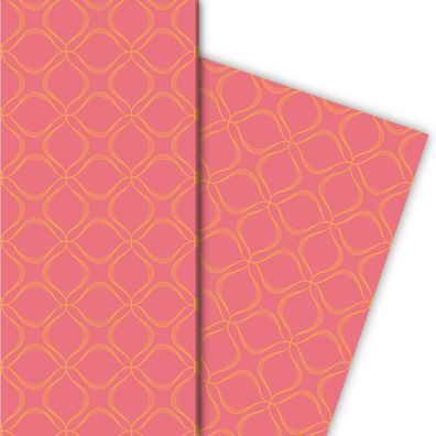Frühlings Designer Geschenkpapier mit grafischem Blüten in gelb rosa - G7212, 32 x 48