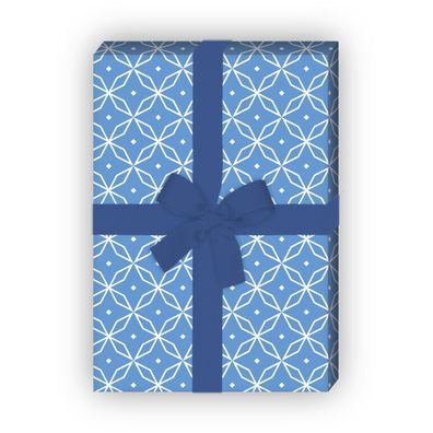 Klassisches Geschenkpapier mit grafischem Sternen Muster in blau - G7214, 32 x 48cm