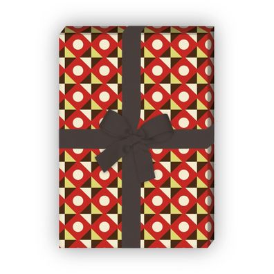 Grafisches 70er Jahre Geschenkpapier mit geometrischem Muster in rot braun - G7218, 3
