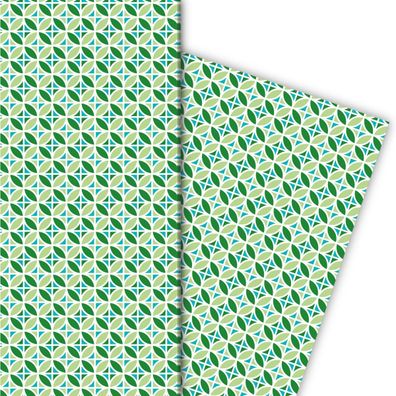 Frisches grafisches Geschenkpapier mit Blumen, grün hellblau - G7269, 32 x 48cm