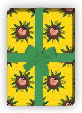 Lovebirds Liebes Geschenkpapier mit Herzen auf gelb - G7517, 32 x 48cm