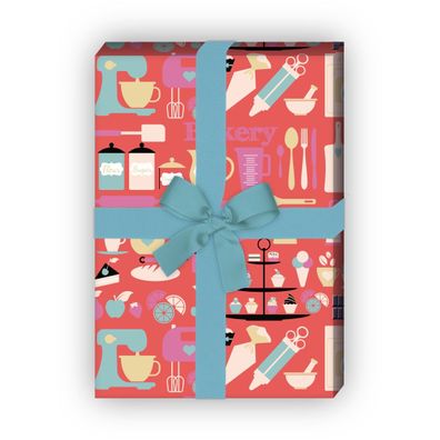 Hobby koch Geschenkpapier mit Koch Geräten auf rosa - G7587, 32 x 48cm