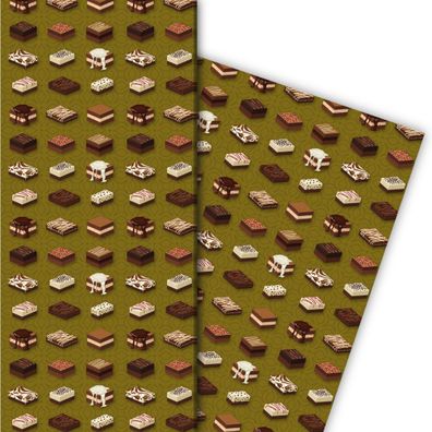 Leckeres Pralinen Geschenkpapier mit Blüten Muster auf beige - G7621, 32 x 48cm