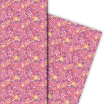 Klassisches Blüten Geschenkpapier mit reichem Blumen Muster auf rosa - G7627, 32 x 48