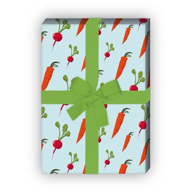 Leckeres Gemüse Geschenkpapier mit Möhren, Karotten, Radieschen, hellblau - G7636, 32