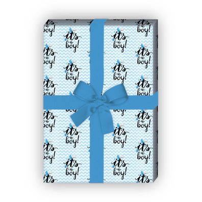 Hellblaues Baby Geschenkpapier mit Schnuller it's a boy, kleines Muster - G7686, 32 x