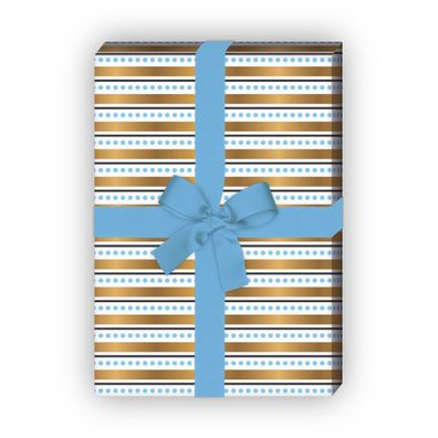 Grafisches Streifen Geschenkpapier mit Punkten, hellblau - G7690, 32 x 48cm