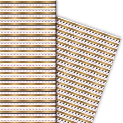 Grafisches Streifen Geschenkpapier mit Punkten, rosa - G7691, 32 x 48cm
