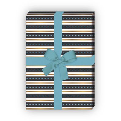 Grafisches Streifen Geschenkpapier mit Linien, hellblau - G7692, 32 x 48cm