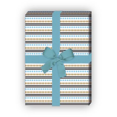 Grafisches Streifen Geschenkpapier mit Rauten, hellblau - G7696, 32 x 48cm