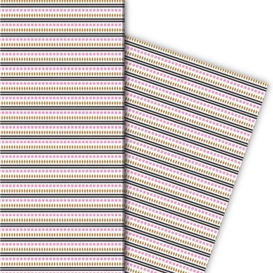 Grafisches Streifen Geschenkpapier mit Rauten, rosa - G7697, 32 x 48cm