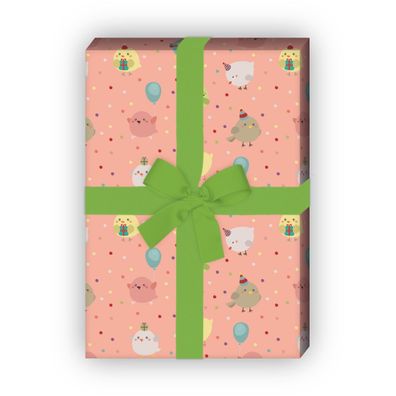 Lustiges Geburtstags Geschenkpapier mit Party Vögeln, rosa - G7698, 32 x 48cm